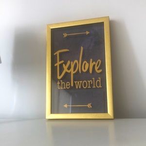 NWOT ‘Explore the World’ Map With Gold Frame